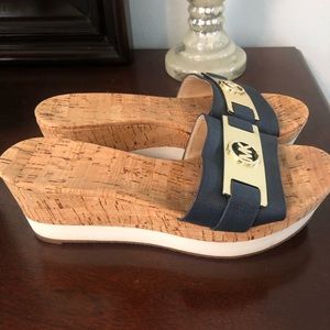 Micheal Kors Navy/gold warren wedge platform sandals